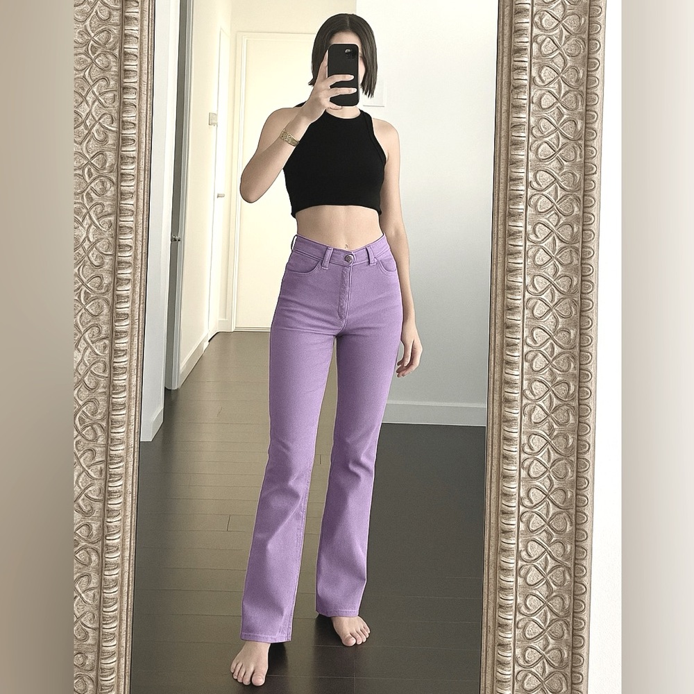 Y2K Jou Jou Skins Vintage 90s Suede Leather Straight Leg Purple Pants Size 26